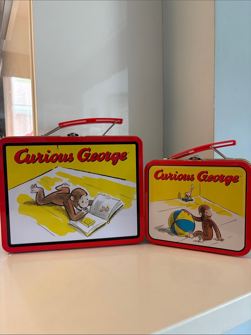 Set of 2 Vintage Metal Curious George Lunchboxes/ Containers